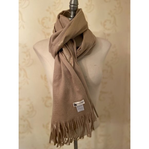 Colombo 85% Cashmere Beige & Metallic 14" x 80" Scarf - Picture 1 of 3